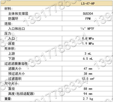 日本TOYO ADVANTEC LS-47-HP不銹鋼高壓在線濾膜固定器產(chǎn)品規(guī)格